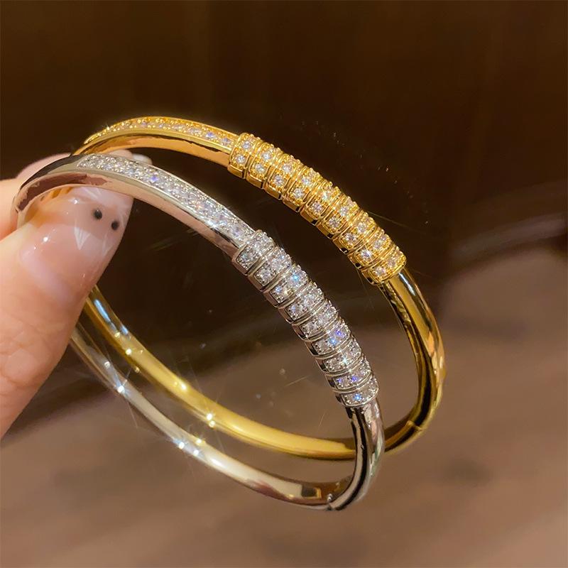 18K Gold Plated Zircon Bow Double Layer Bracelet - Korean Style Versatile Bangle with High-End Niche Design