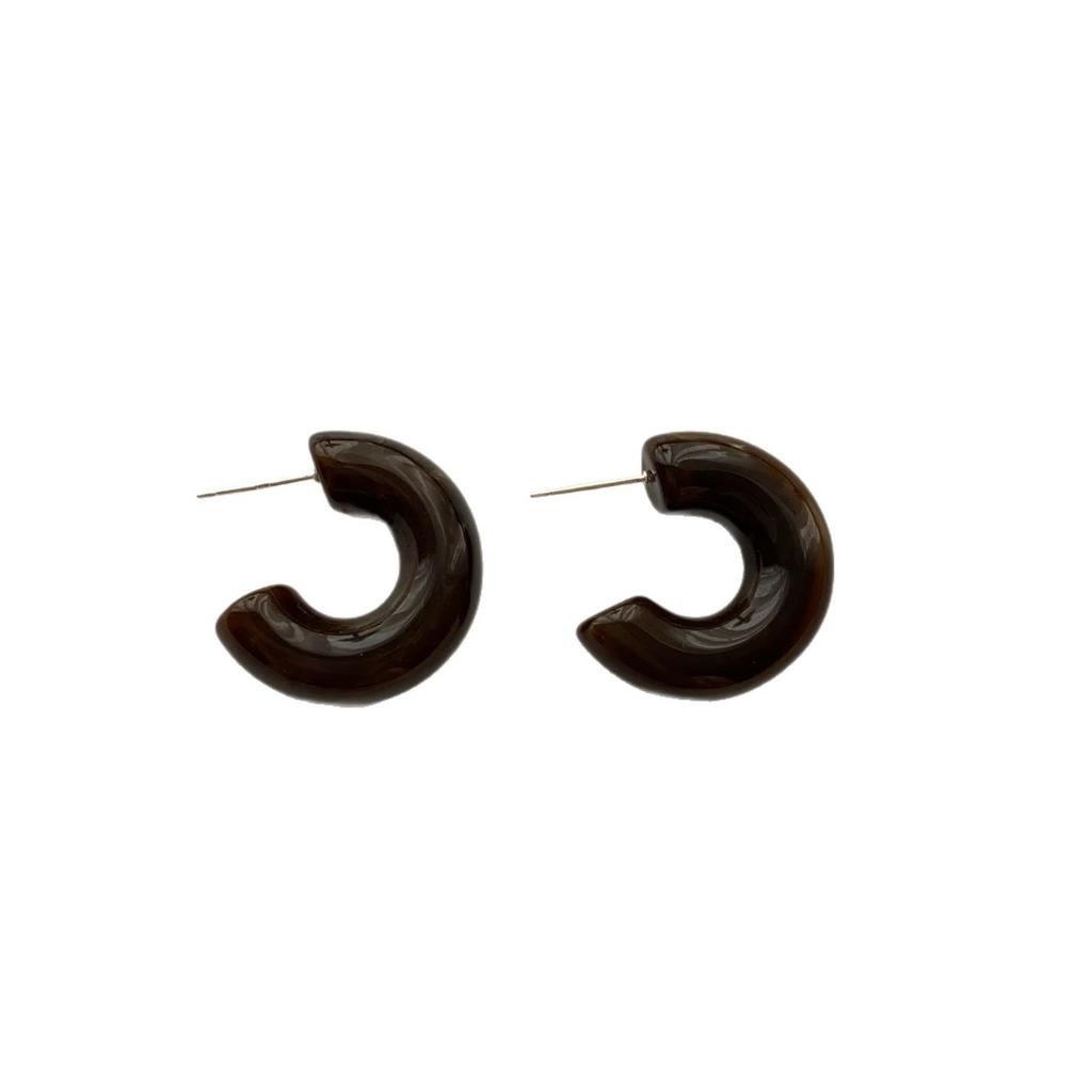 Classic C-Ring Resin Stud Earrings Three-Dimensional Autumn And Winter Minimalist Retro Natural Texture Texture C-Ring Earrings
