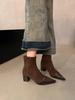 Boots female 2025 spring and autumn new Internet celebrity brown thin boots French temperament small ankle boots pointed short boots