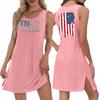 Women's Casual Fashion Breathable Independence Day Printed Pocket Hem Slit Vest Dress