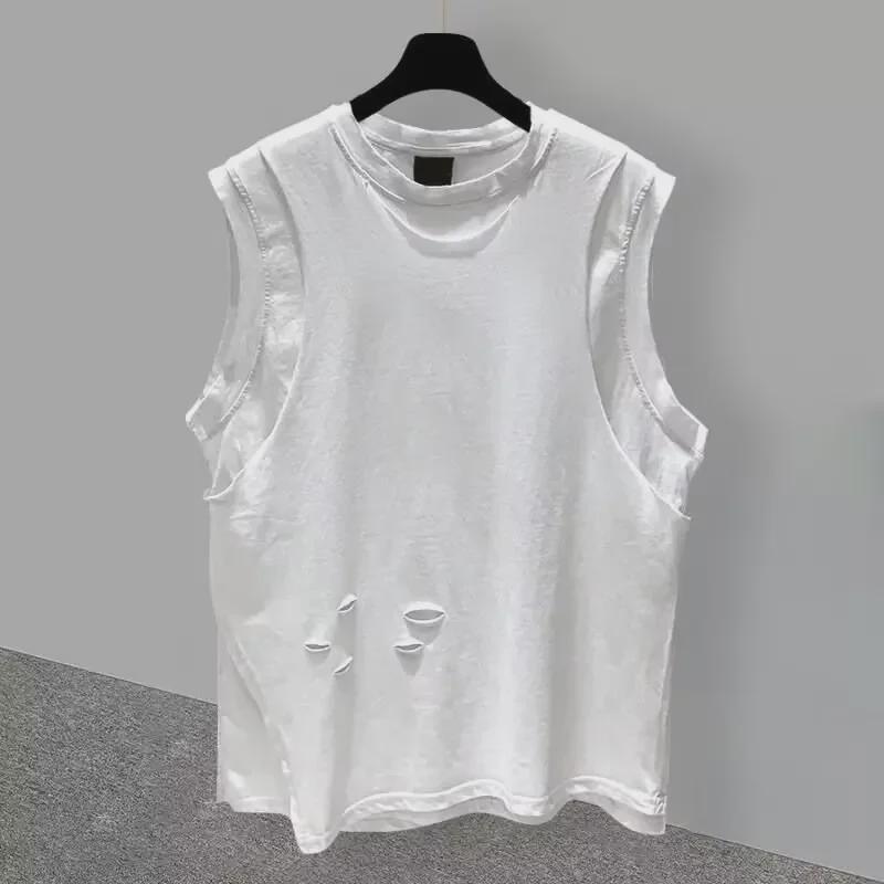 Men's Trendy Sleeveless Summer Sports Vest - Korean Style Hole-Patterned White T-Shirt