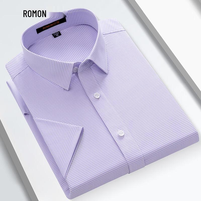 ROMON S Men's Bamboo Fiber Anti-Wrinkle Short-Sleeve Business Casual Shirt