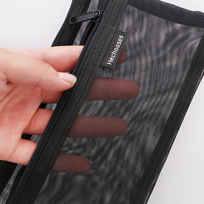 

HE CHOOSES D005 Double Layer Nylon Mesh Student Stationery Storage Bag Green