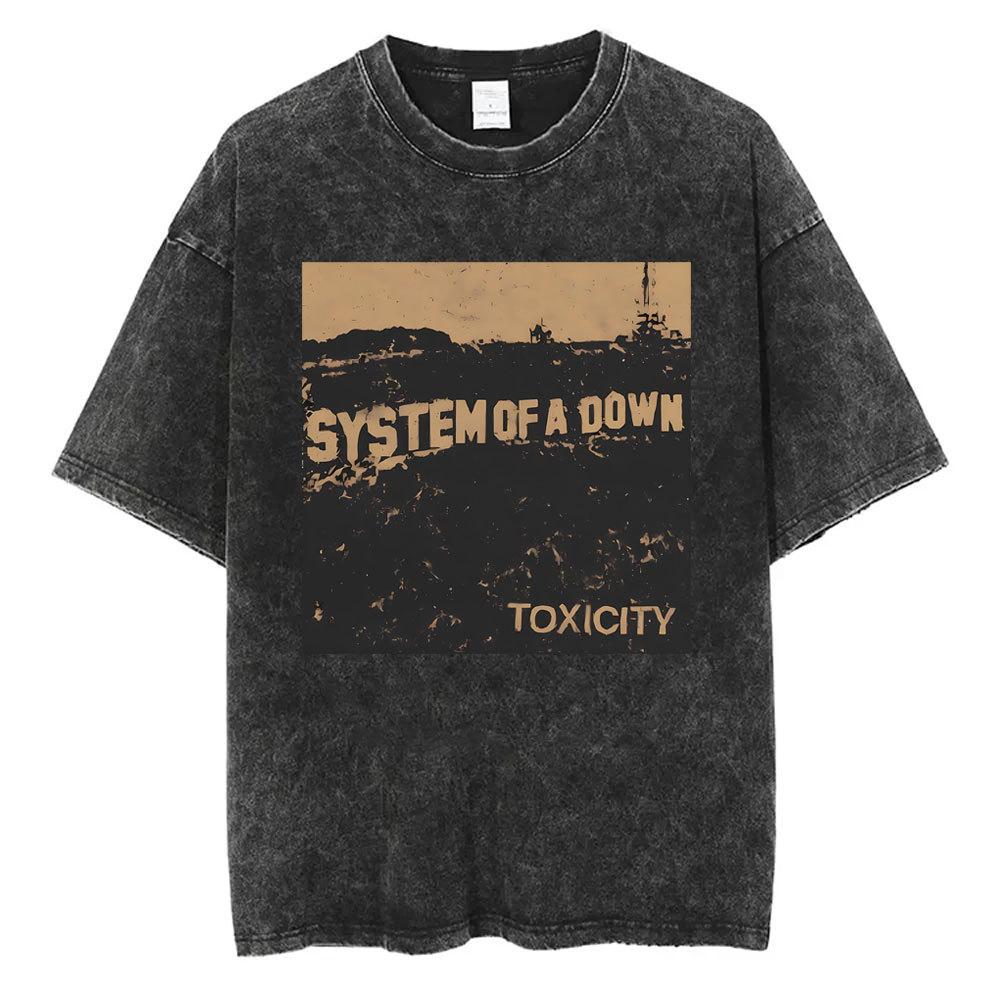 T-shirt Vintage Lavé Système de A Down Toxicity Pochette d'Album Musical