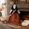 Dark Spooky Halloween Decor Kitchen Witch Doll Small Statue with Broom Multi-use Tabletop Party Decoration for Table Fireplace Holiday Home
