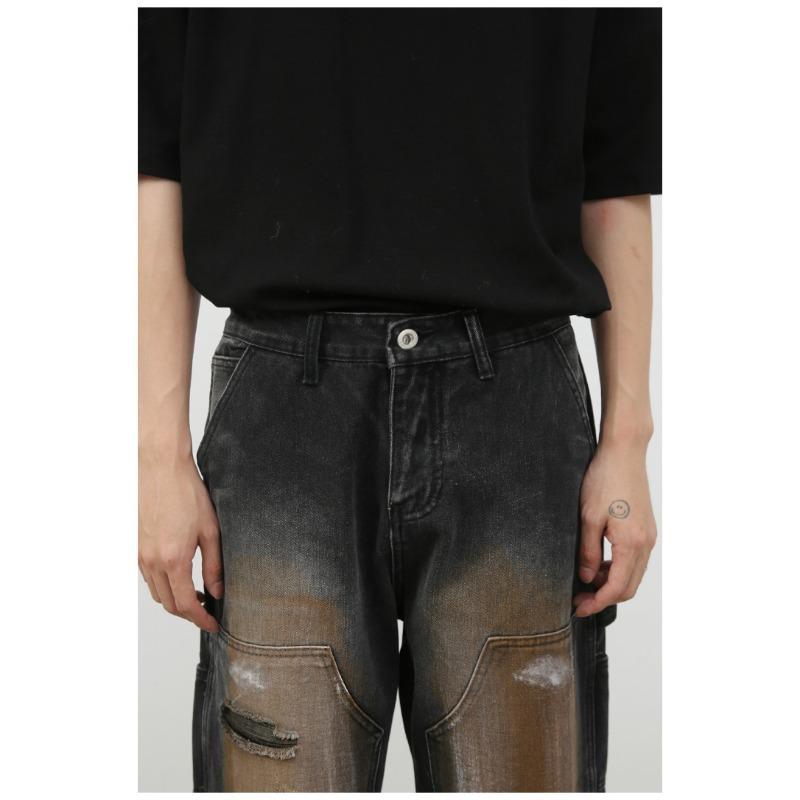 Street Retro Lumberjack Jeans Men's High Street Broken Hole Loose Straight Pants Straight Loose Jeans for Men Fashionable and Comfortable Pants