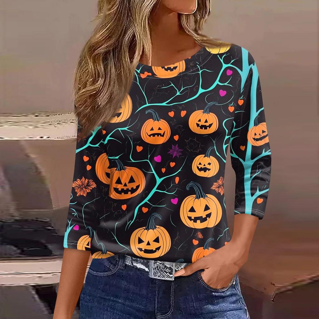 Women's T Shirt Tee Fashion Casual Round Neck 3/4 Sleeve Loose Printed T-Shirt Ladies Top