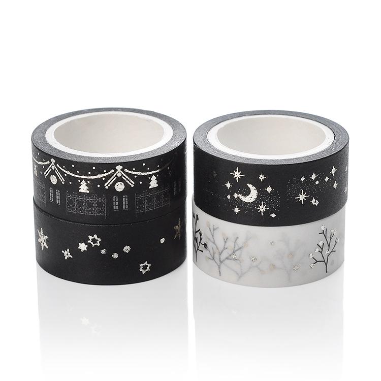 Gold & Silver Foil Hot Stamping Christmas Washi Tape - Moon, Stars, House & Branches DIY Journal Stickers