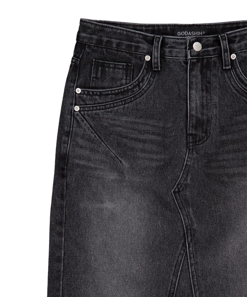 Godasin Washed Maxi Denim Skirt (Dark Gray)