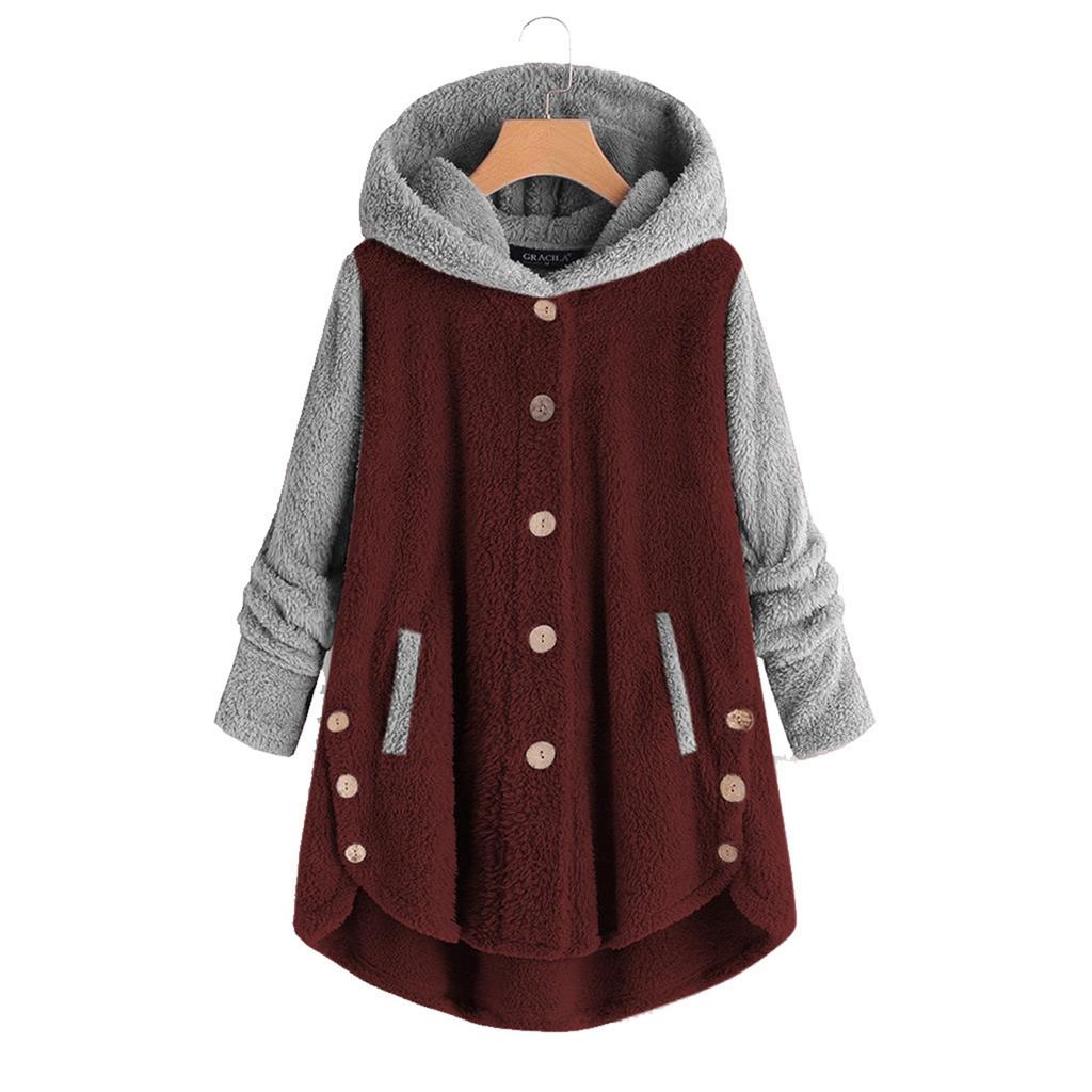 Damen Knopfleiste Plüschtop Colorblock Langarmjacke