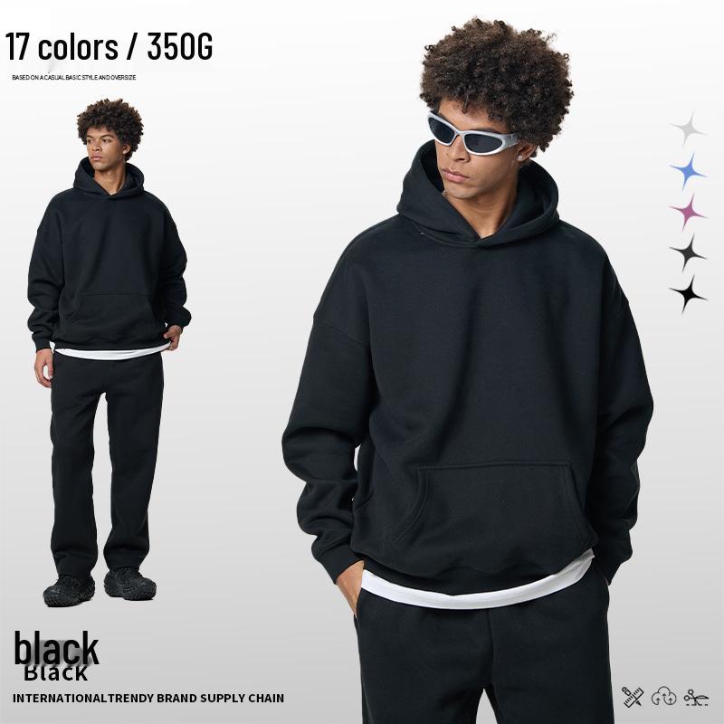 Men's Heavyweight American Trend Hoodie - Solid Color Casual plus Velvet