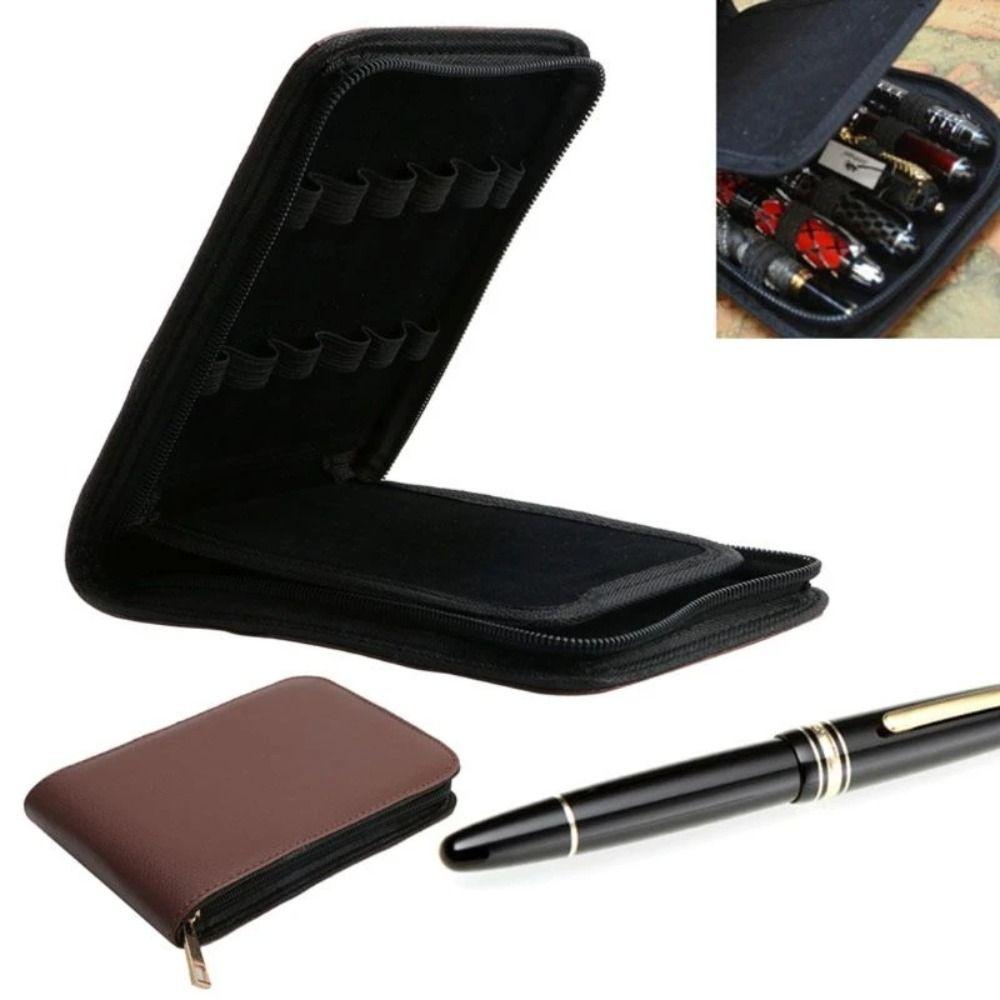 Faux Leather Pen Storage Box Roller Pen Holder Pen Container Bag Pens Zipper Case Fountain Pen Case