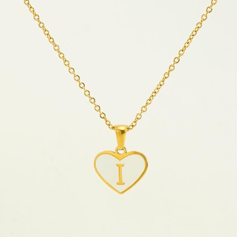 Personalized Heart Letter Necklace: Stainless Steel & Natural Shell Clavicle Chain