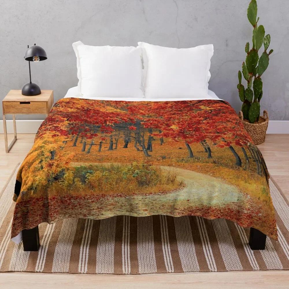 Autumn Theme Flannel Throw Blanket King Queen Size for Bed Sofa Couch Decor Lightweight Warm Super Soft Art Blanket Good Gift