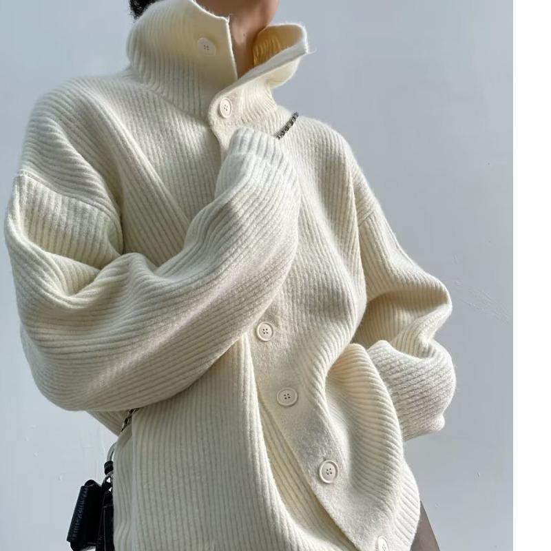 

Унисекс корейский стиль высокий воротник застегивается на пуговицы вязаный кардиган - модный свитер куртка весна/осень 3XL абрикосовый