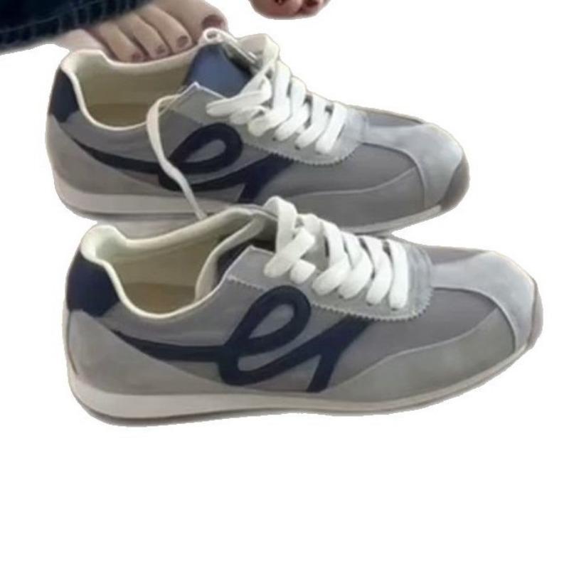 Cowhide Version~ Flat Bottom Casual Sports Shoes Versatile Round Head Retro Women's Lace-up Breathable Board Shoes