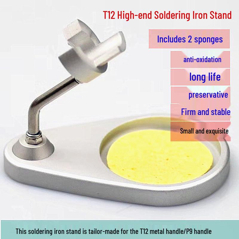Multi-Function Electric Soldering Station with Stainless Steel and T12 Rosin Technology, Includes Sponge, Iron, and Purple Sandalwood Stand.