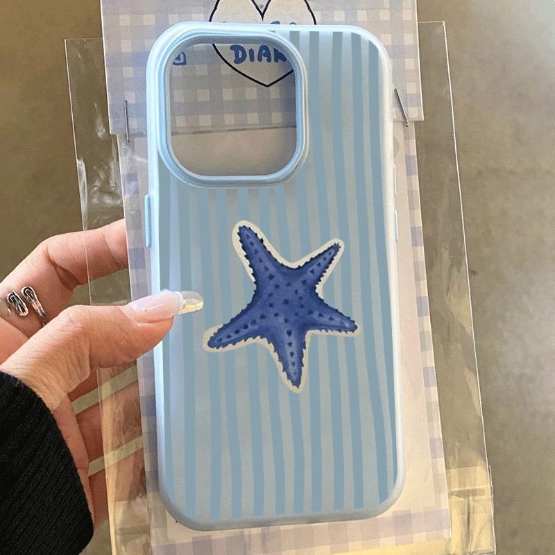 Blue Striped Starfish Pattern Phone Case For iPhone 17 16 Pro Max 16e 15 14 Plus 13 12 11 Pro Air XR X XS 7 8 Plus Soft Cover