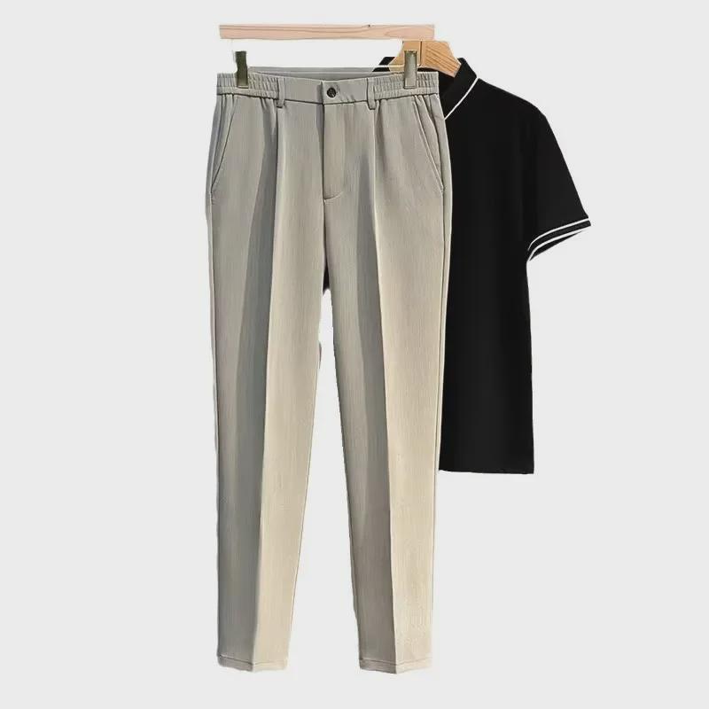 Pánské velké úzké rovné černé kalhoty na podzim/zimu