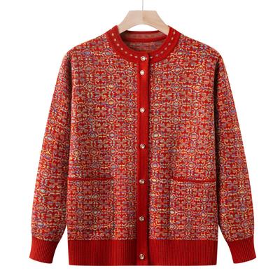 Middle-aged Ladies Fashionable Sweater Cardigan New Autumn Top Middle-aged and Elderly Sweater Women Fashion Mother Suit