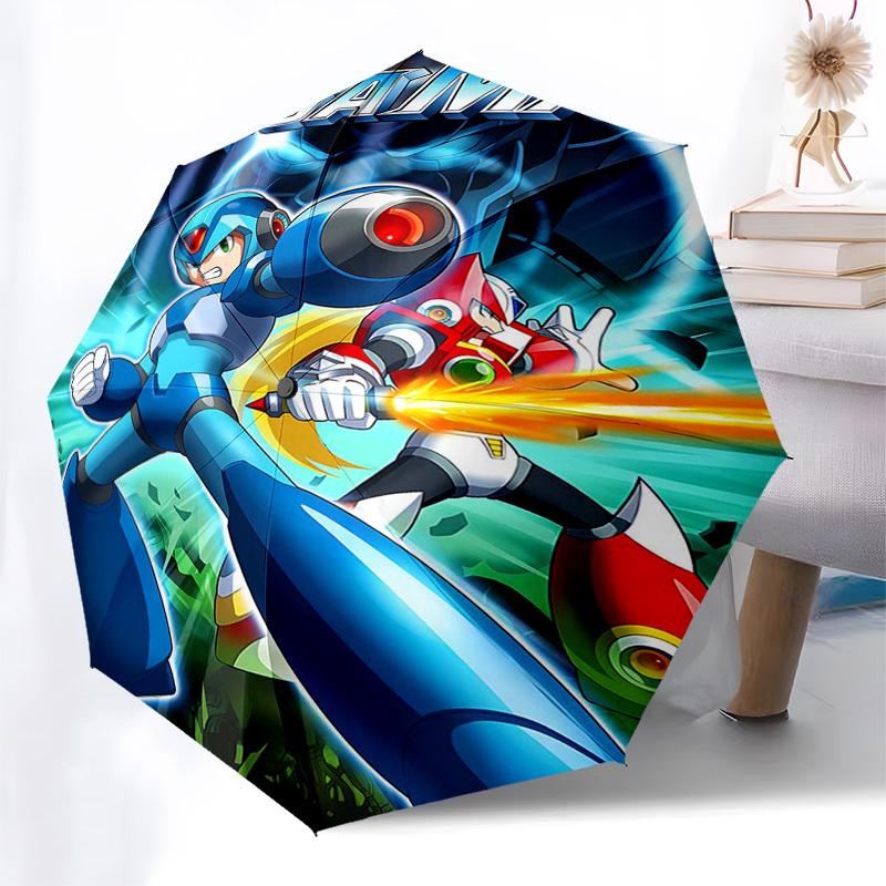 1pc Mega Man Auto-Open Umbrella, Portable 3-Fold Design, 8-Bone Iron Frame Outdoor Umbrella, Perfect Gift for Fans, Travelers, Daily Use.Y079