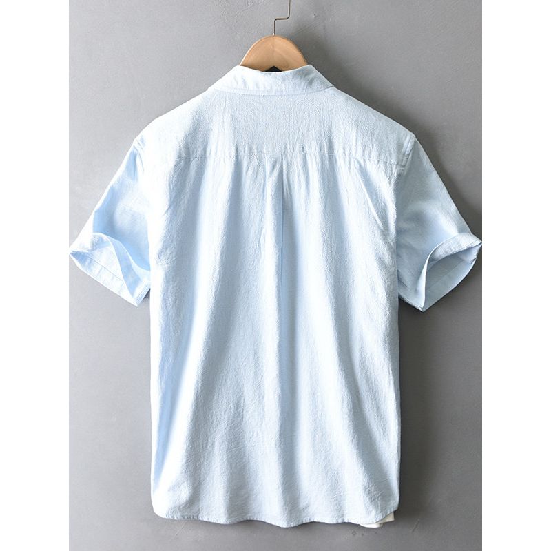Summer Japan fashion Retro Simple Cotton and Linen Short sleeve Shirts Men's Casual All-matching Top Half Sleeve Linen Shirt Thin