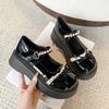 French Xiaoxiangfeng Muffin Mary Jane Single Shoes Women's 2025 Spring and Summer New Platform with Skirt Pearl JK Small Leather Shoes