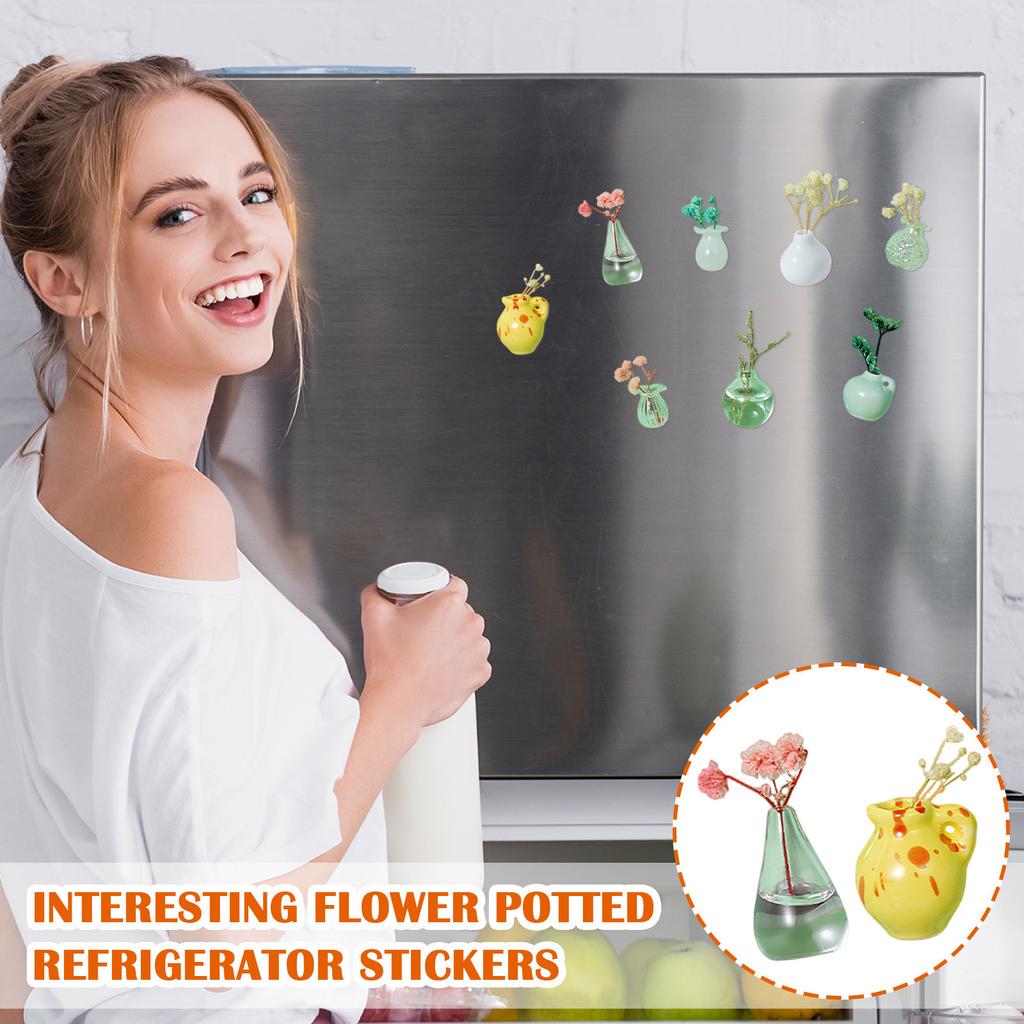 8 Small Vase Magnets, Small Ceramic Vase Refrigerator Stickers, 3D Ceramic Vase Cute Plant Vase Refrigerator Stickers For Kitchen And Decoration
