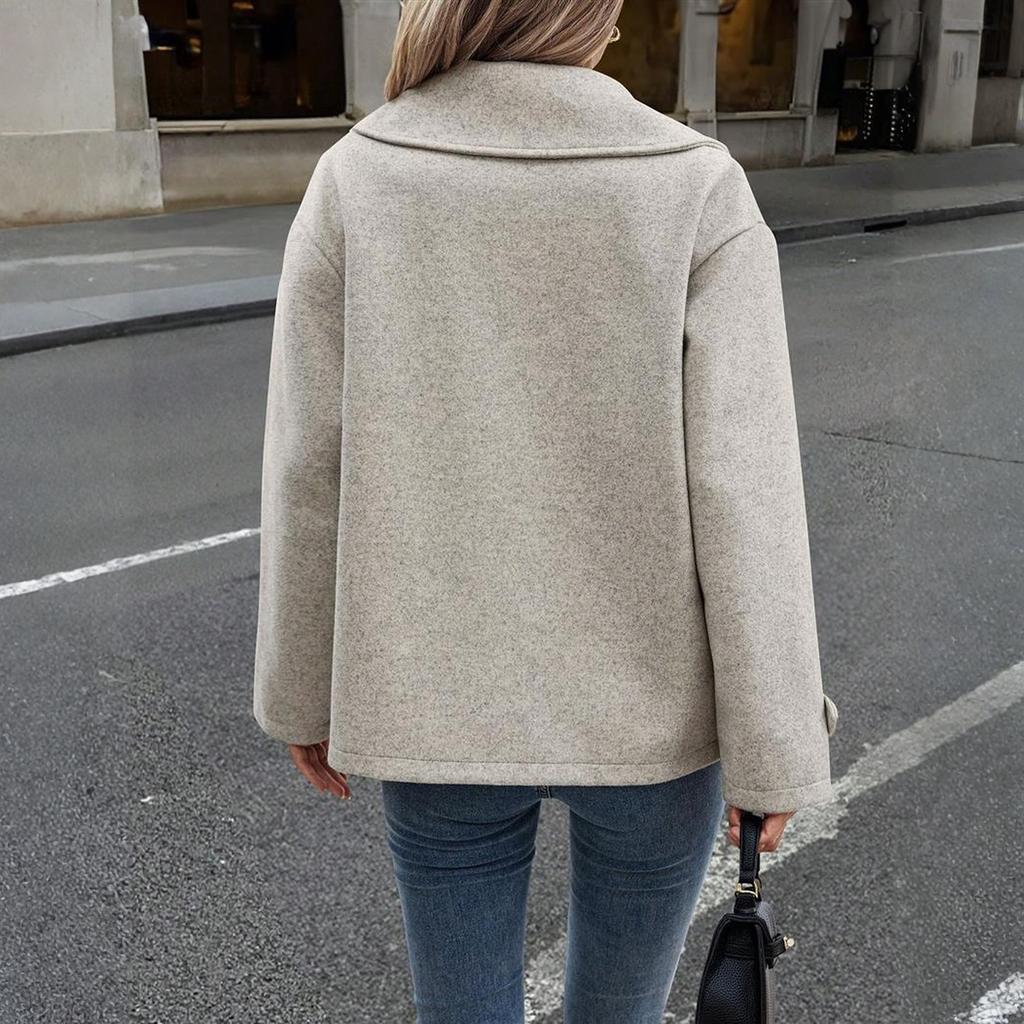 Women's Streetwear-inspired Casual Wool Jacket With Suit Collar