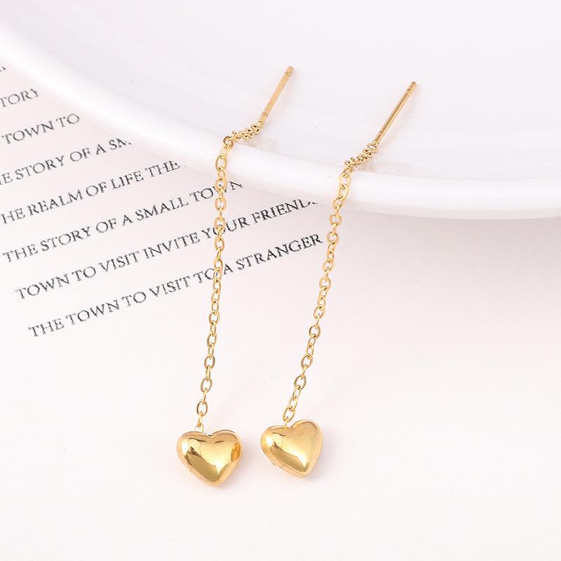 Wenjian Korean Heart-shaped Titanium Steel Earrings - 2022 Trendy Slimming Face Design for Women