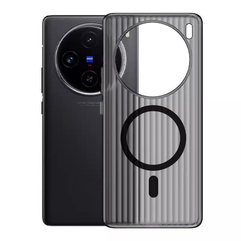 Suitable for Vivo X200PRO Ice Mist Corrugated Grating Phone Case, Ice Mist Matte Magnetic Magnetic X100 Protective Case