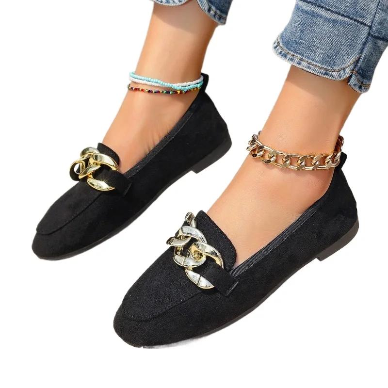 Fashion Ladies Shoes 2025 Loafers Women's Flats Fashion Office Flats Women Round Toe Slip On Metal Decoration Plus Size Shoes Women