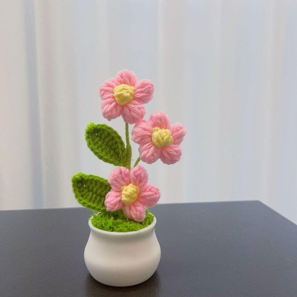 Handwoven Crochet Flower Potted DIY Artificial Flowers Pot  Birthday Gifts