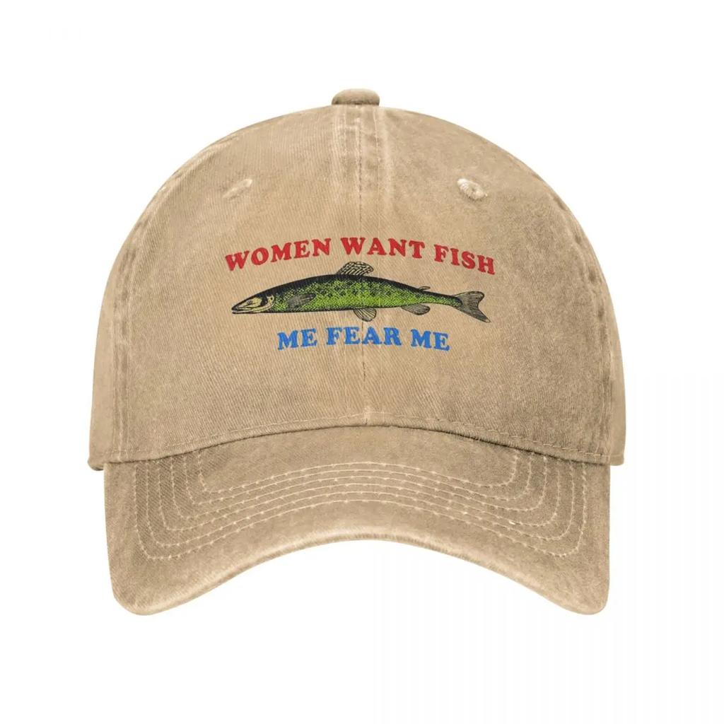 Les Femmes Veulent du Poisson Me Craignez Casquette de Baseball Trucs Vintage Vieilli Lavé Logo Drôle Chapeau de Papa Casquette Style Unisexe Extérieur Voyage