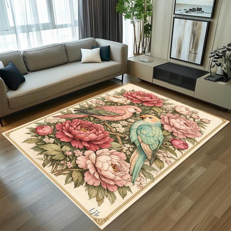 

Vintage Bird Flower Area Rug Carpet Mat Home Decoration Art Nouveau Style Gold Border Non Slip Floor Rug for Living Room 40X60CM