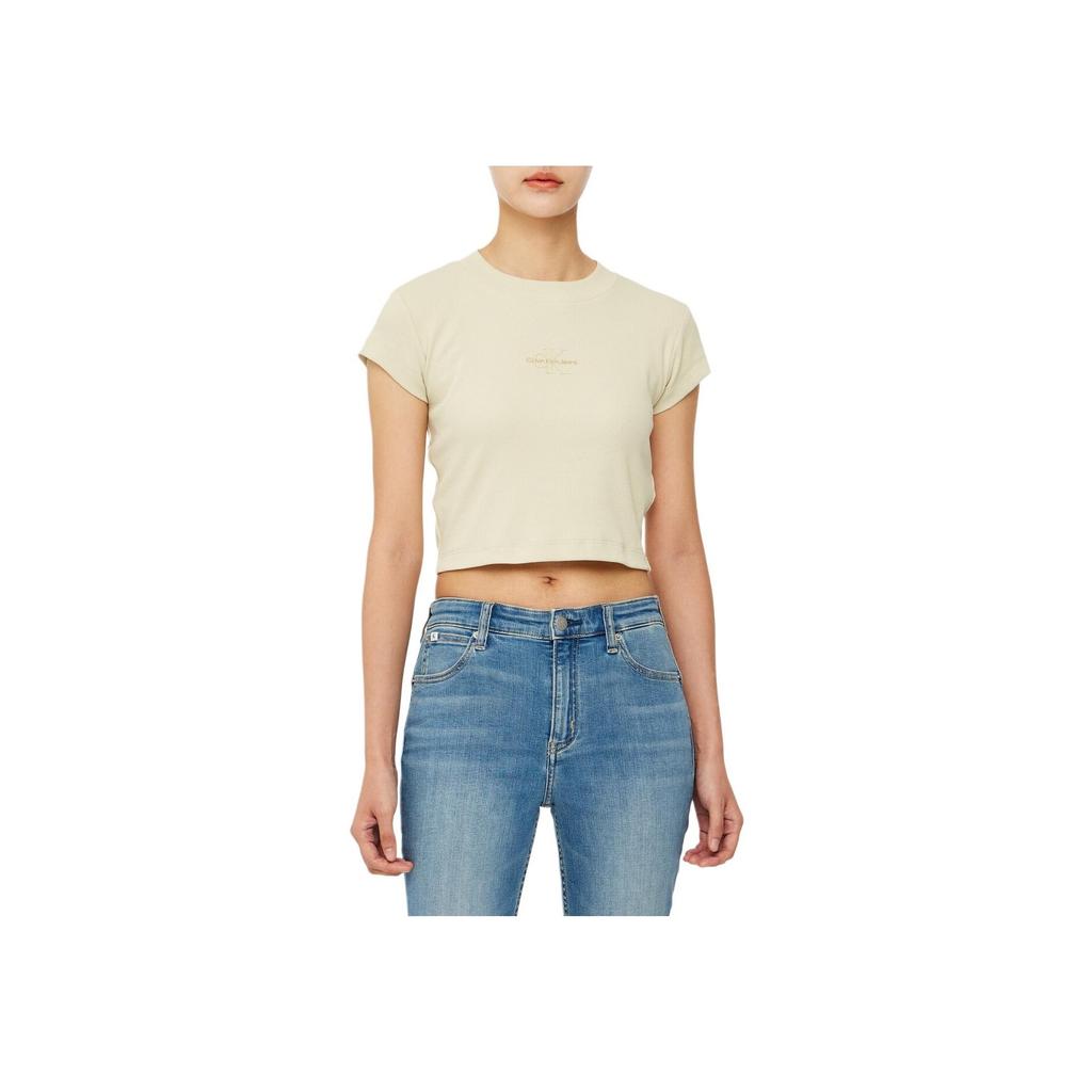 Calvin Klein Jeans Letter Pattern Solid Color Short Sleeve T-Shirt Women Tops Green J221171-LFU