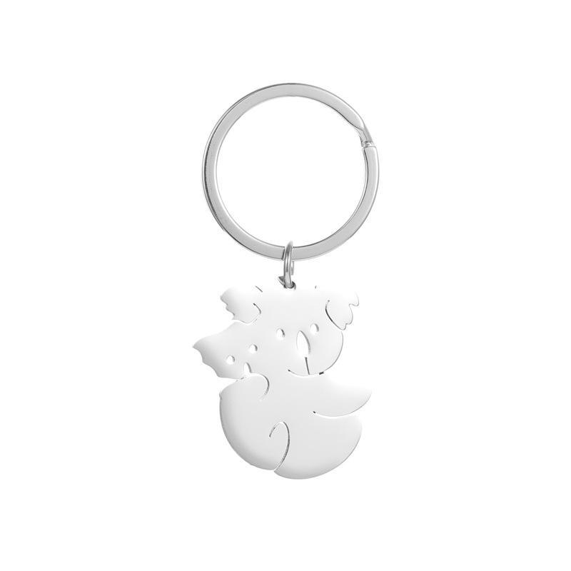 Gold Silver Black White Splicing Cat Stainless Steel Keychain Cute Cartoon Design Fashion Couple Pendant Practical Backpack Decoration