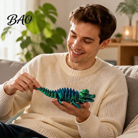 Creative Desktop Decoration 3D Printed Articulated Crocodile Toy, Flexible Reptile Figure, Animal Fidget Toy for Unique Gift Stress Relief,