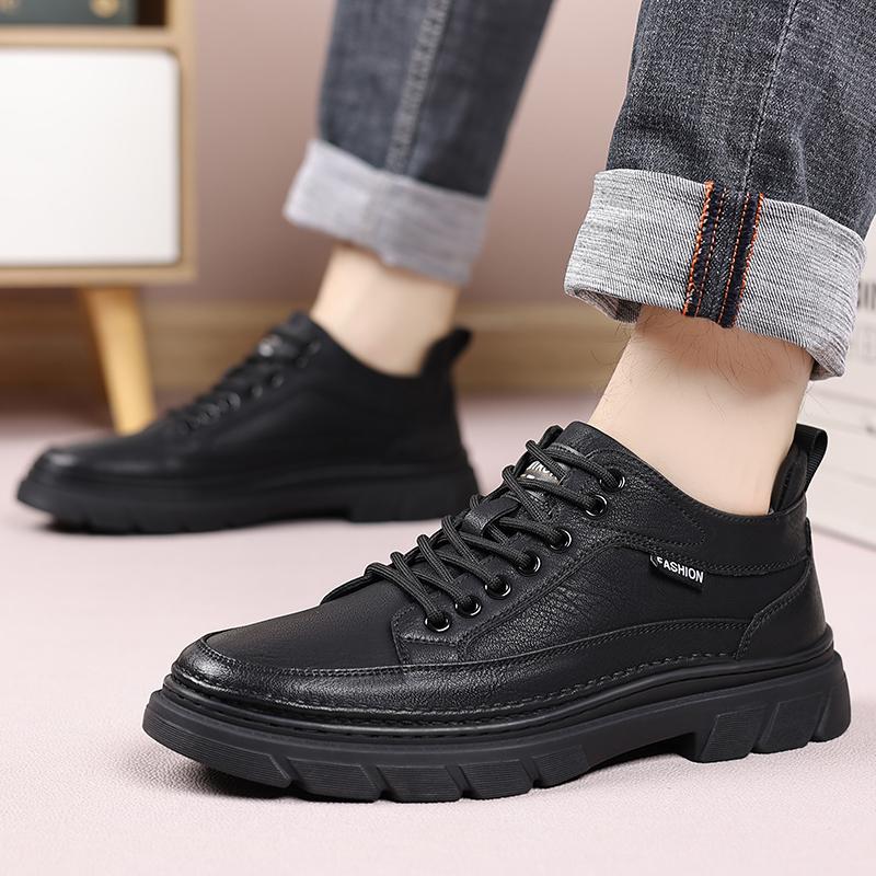 Lace-Up Men Casual Shoes Leather Mens Platform Walking Shoes Classic Men Shoes for Wedding High Quality Men Comfortable Flats