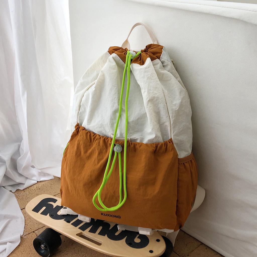 Schoolbag New Casual Backpack Drawstring Beam Contrasting Color Versatile Large Capacity Outdoor Mountaineering Hiking Backpack
