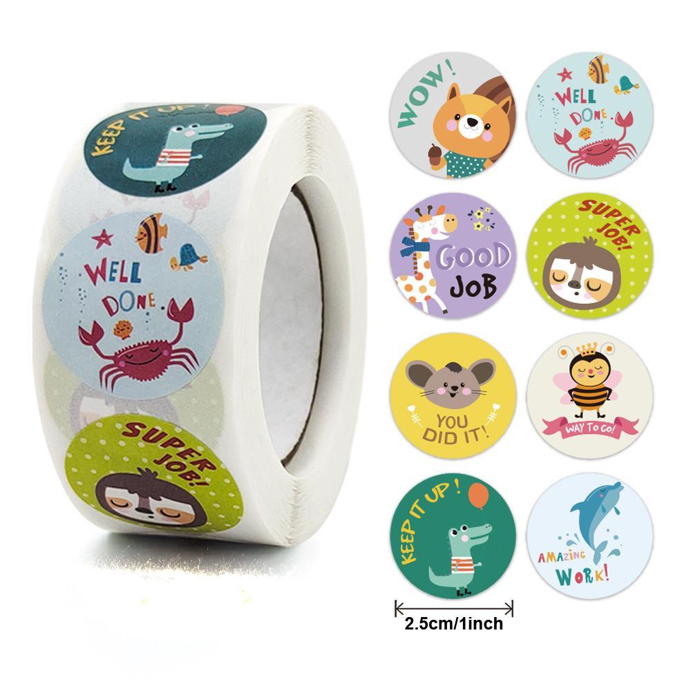 Stickers Cat 500 Pcs/roll Teacher Reward Sticker Fun Motivation Animal Sticker For School Teacher Student Stationery Stickers