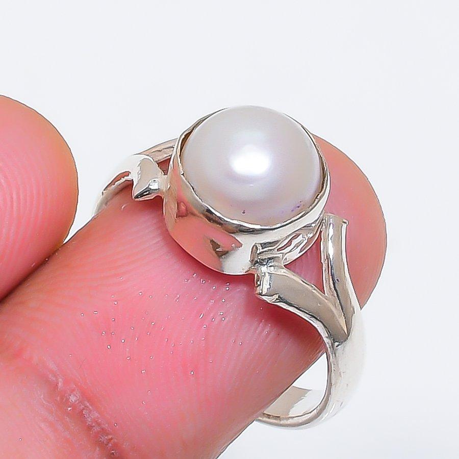 Natural Pearl Gemstone Handmade 925 Sterling Silver Jewelry Ring Size 7 ZS-1844