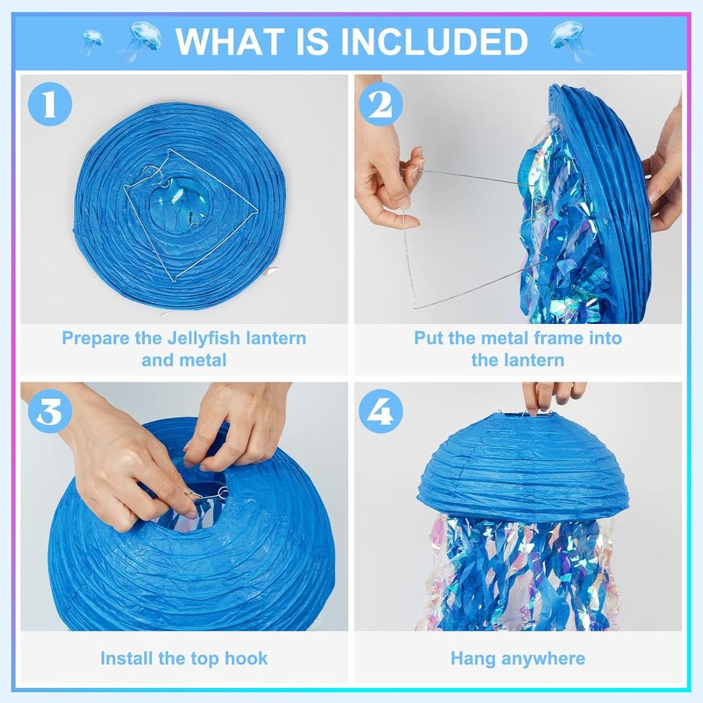 Jellyfish Paper Lanterns Hanging Jelly Fish Paper Lanterns, 6 Packs Blue Hanging Lantern for Mermaid Theme Party Under The Sea Ocean Birthday
