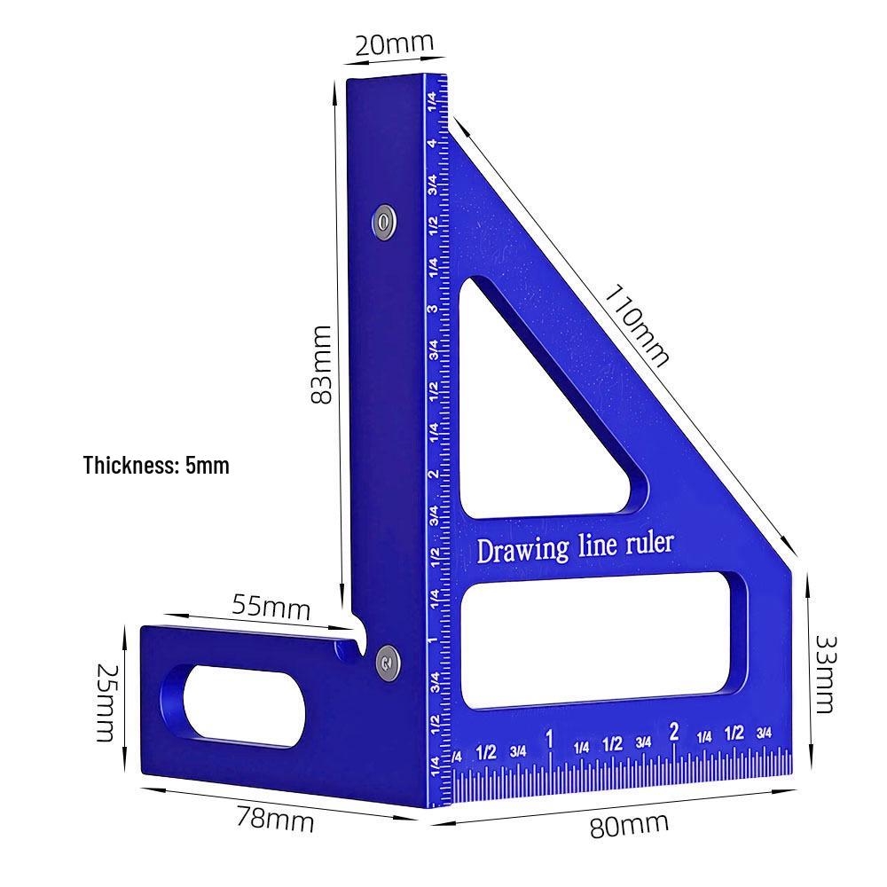 Yunbei 7-Inch Aluminum Woodworking Triangle Square Ruler, 90-Degree Angle, Dual Scale (Imperial/Metric).