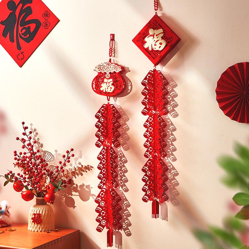 2026 Year Of The Horse Spring Festival Firecracker Pendant Chinese New Year Lucky Character Pendant Home Store Decoration Gift