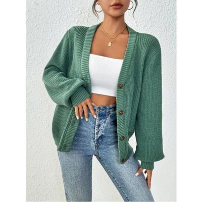 Women S V Neck Long Sleeve Knit Cardigan Casual Solid Color Sweater