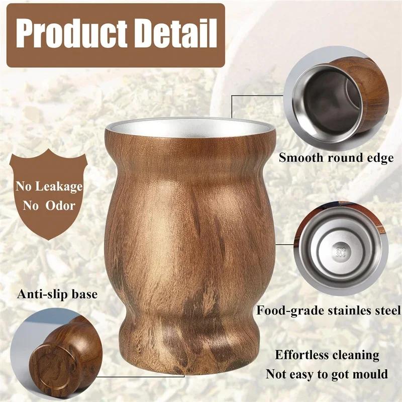 Yerba Mate Gourd and Bombilla Set 4pcs Stainless Steel Double Wall Mate Cup With Yerba Mate Straws Bombillas and Cleaning Brush