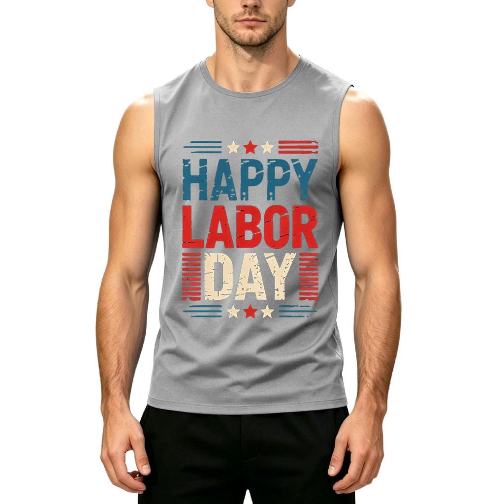 Men's Sleeveless Casual Tank Top Labor Day Graphic Print Muscle Shirt Lightweight Summer Workout Tee