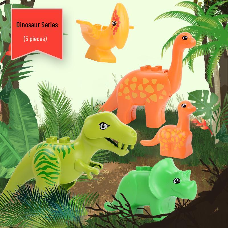 Compatible LEGO Large Building Blocks & Animal Accessories: Dinosaur, Crocodile, Tiger, Giraffe, Chicken, Dog, Cat.