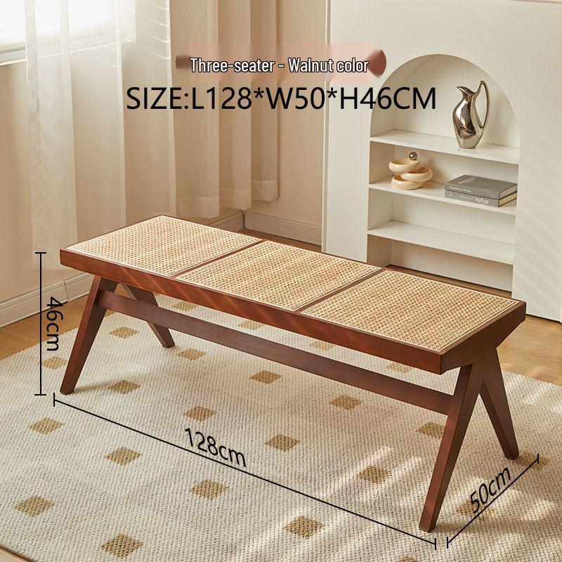 Northern Rattan Woven Bench: Minimalist Solid Wood Long Bench for Dining, Bedroom, or Entryway